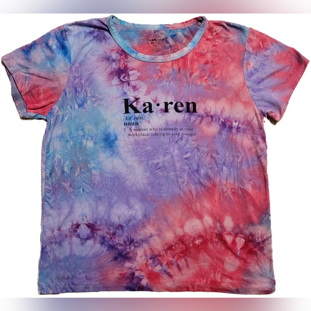 Charlotte Russe Women's Tie Dye Karen Crew Neck Short Sleeves T-Shirt - XL - EUC